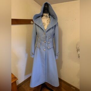 Beautiful Baby-blue Hooded Princess Coat